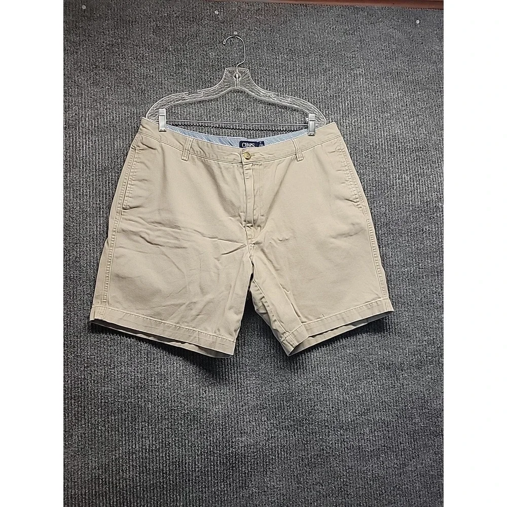 Chaps Mens Khaki Chino Shorts Size 40 Tan Cotton Flat Front Casual 9 Inch Inseam